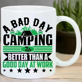A Bad Day Camping" Ceramic Coffee Mug - Reusable, Hand-Wash Only, White with Outdoor Design - Perfect Gift for