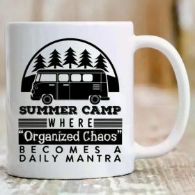 1pc Summer Camp Counselor Coffee Mug - "Organized Chaos" Ceramic Cup with Vintage Camper Design, Ideal Gift