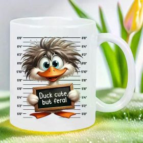 Duck Cute But Feral" 11oz Ceramic Coffee Mug - Reusable, Hand-Wash Only, Perfect for Travel & Outdoor Camping -