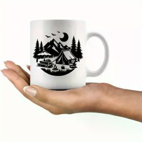 1pc 11 Oz Ceramic Cup, Forest Fire Stove Gift, Perfect for Outdoor Enthusiasts, Perfect for Camping And Bonfires,