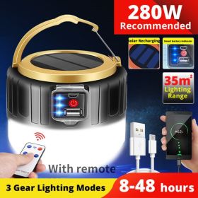 Solar Camp Lamp; Led Rechargeable Light Usb Camping Battery Powered Lantern For Tent Tourism (Color: black)