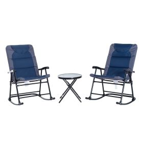 Outsunny 3 Piece Outdoor Patio Furniture Set with Glass Coffee Table & 2 Folding Padded Rocking Chairs, Bistro Style for Porch, Camping, Balcony (Color: as Pic)