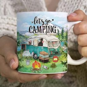 Camping Mug, 11 Ounces, Camp Mug, Campfire Mug, Camping Cups, Camping Coffee Cup, Rv Camping Coffee (Color: White)