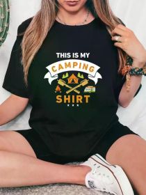 This is my camping shirt pattern T-shirt casual short-sleeve round neck T-shirt,100% pure cotton,black with colorful camping design, (Color: black, size: XXL)