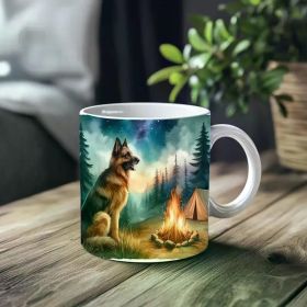 1pc_Camping And Dog ceramic cup 11 ounces, coffee/tea/wine glass, suitable for Valentine's Day, birthdays, (Color: White)