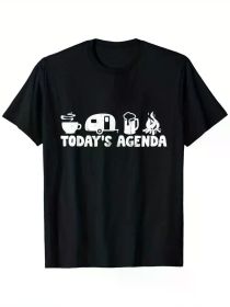 Today's Agenda" Coffee, Camping & Beer Graphic Tee - 100% Cotton, Black Short Sleeve T-Shirt, Casual Casual Attire (Color: black, size: M)
