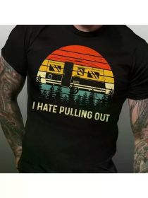 Funny RV Camping Print, Classic Cotton T-Shirt, Sports Round Neck Short Sleeves, Soft Men'S Casual Wear, Breathable And Comfortable Tops (Color: black, size: L)