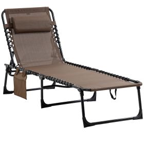 Outsunny Reclining Chaise Lounge Chair, Portable Sun Lounger, Folding Camping Cot, with Adjustable Backrest and Removable Pillow, for Patio, Gard (Color: as Pic)
